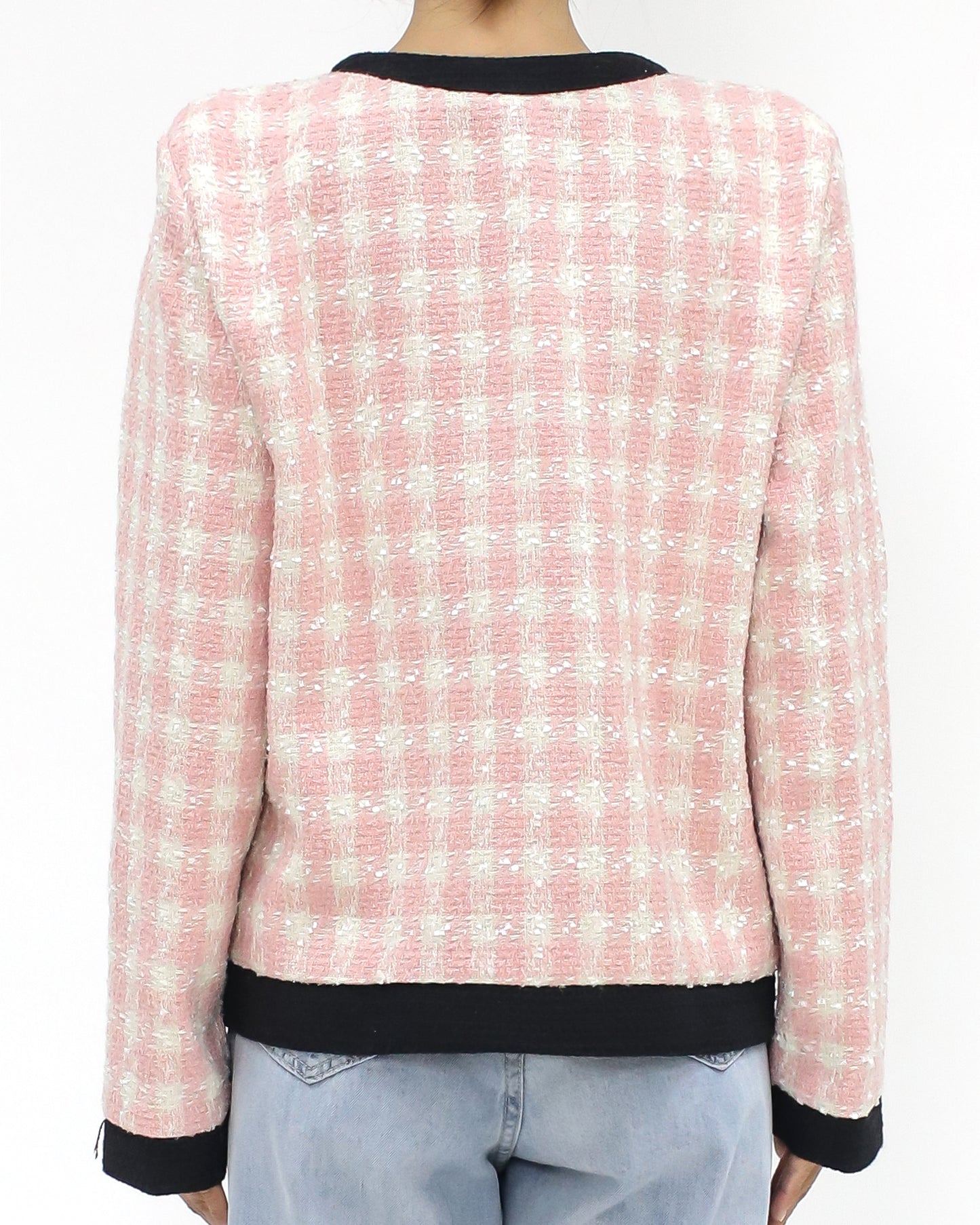 pink & ivory checkers tweed bows jacket *pre-order*