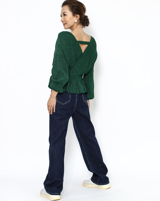 green luxe kitted frill top *pre-order*