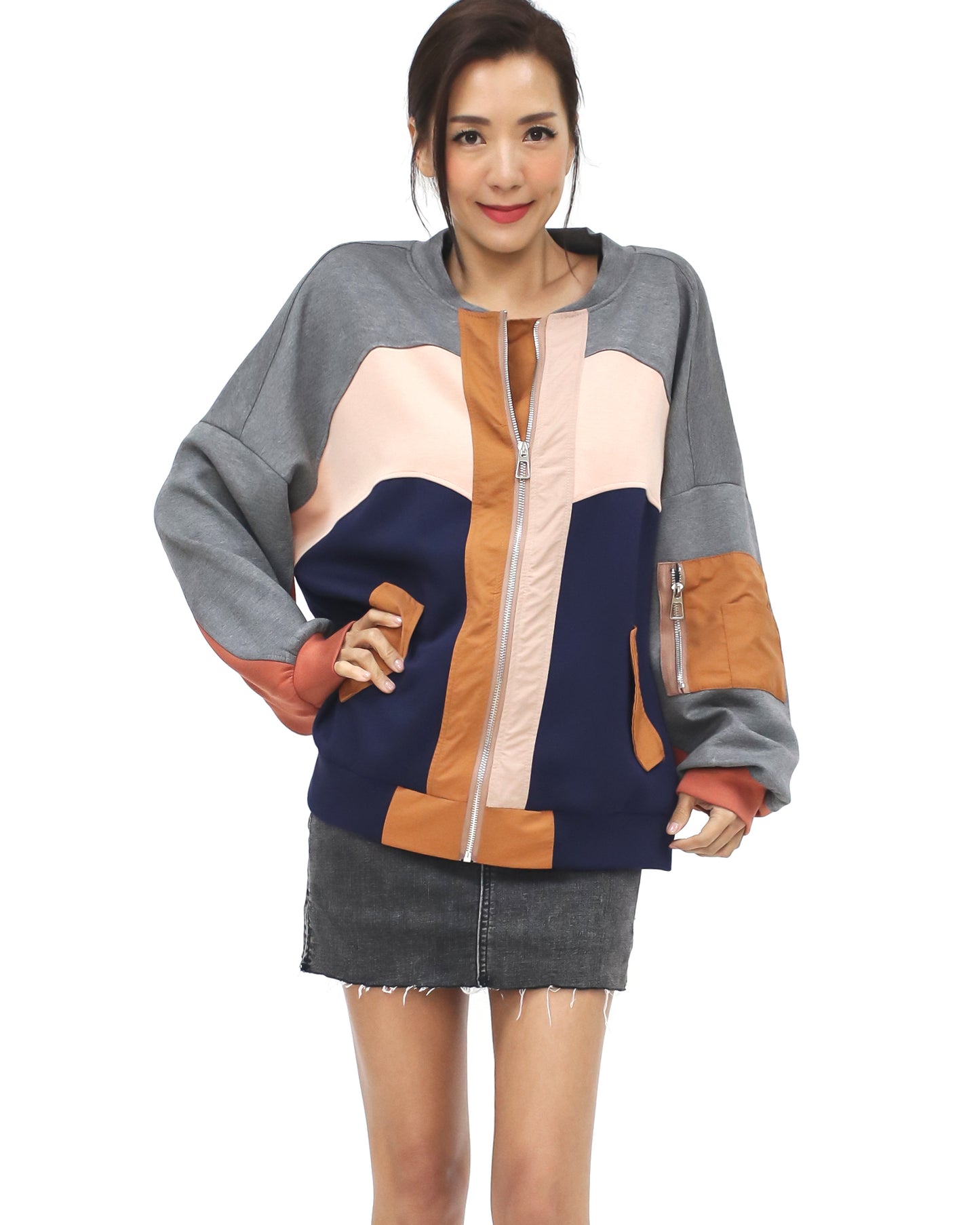 grey navy & nude sweat jacket *pre-order*