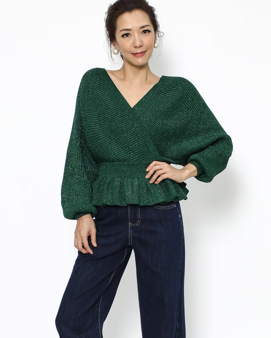 green luxe kitted frill top *pre-order*