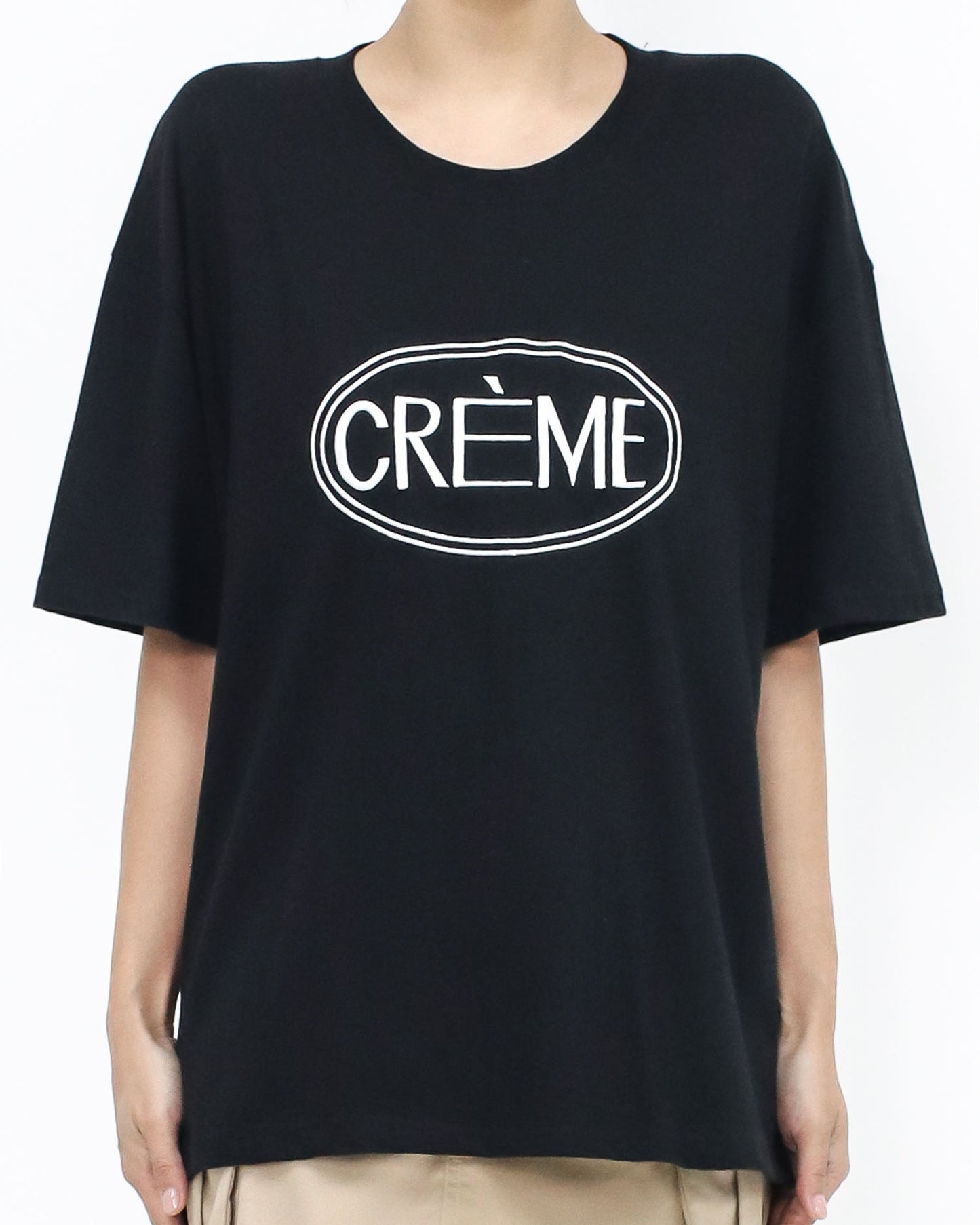 black & ivory embroidered front tee