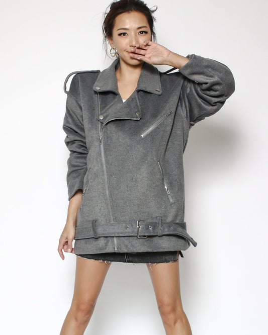 grey wool blended biker jacket *pre-order*