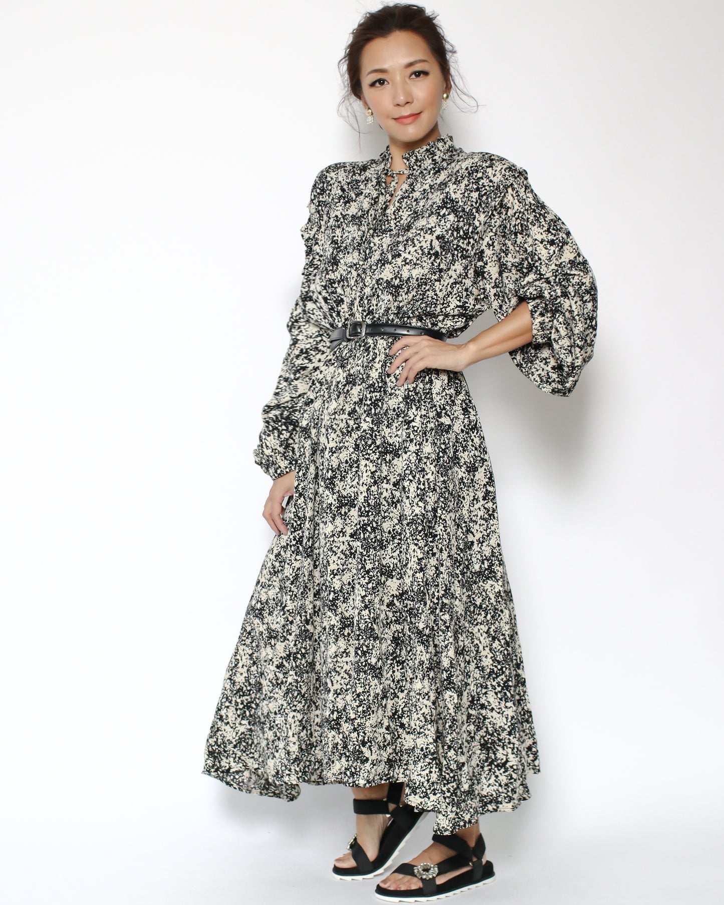 black floral chiffon dress *pre-order*