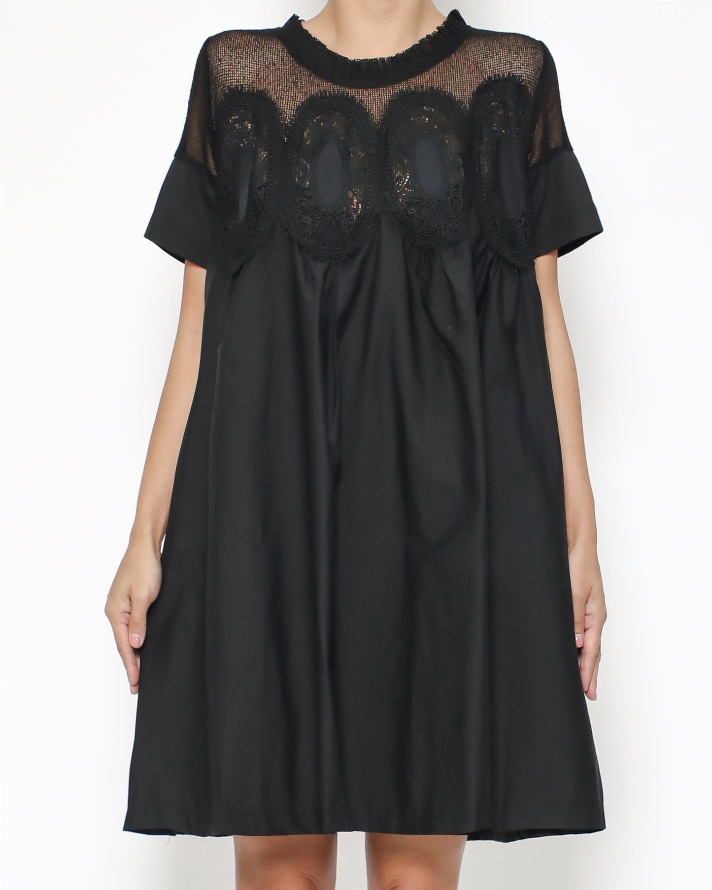 black mesh crochet shoulders shirt dress *pre-order*