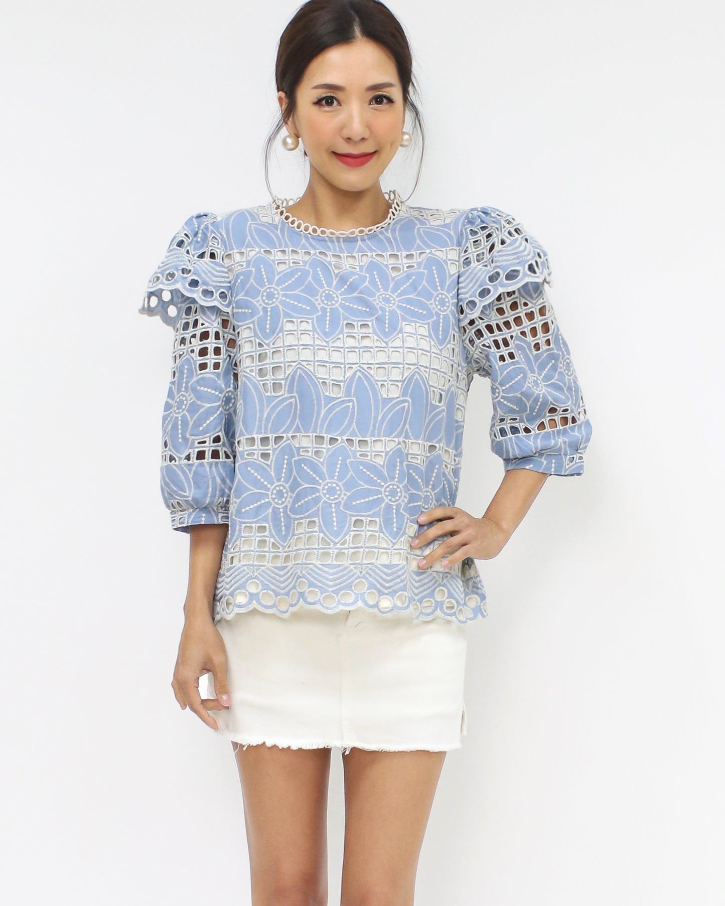 blue pattern crochet top *pre-order*