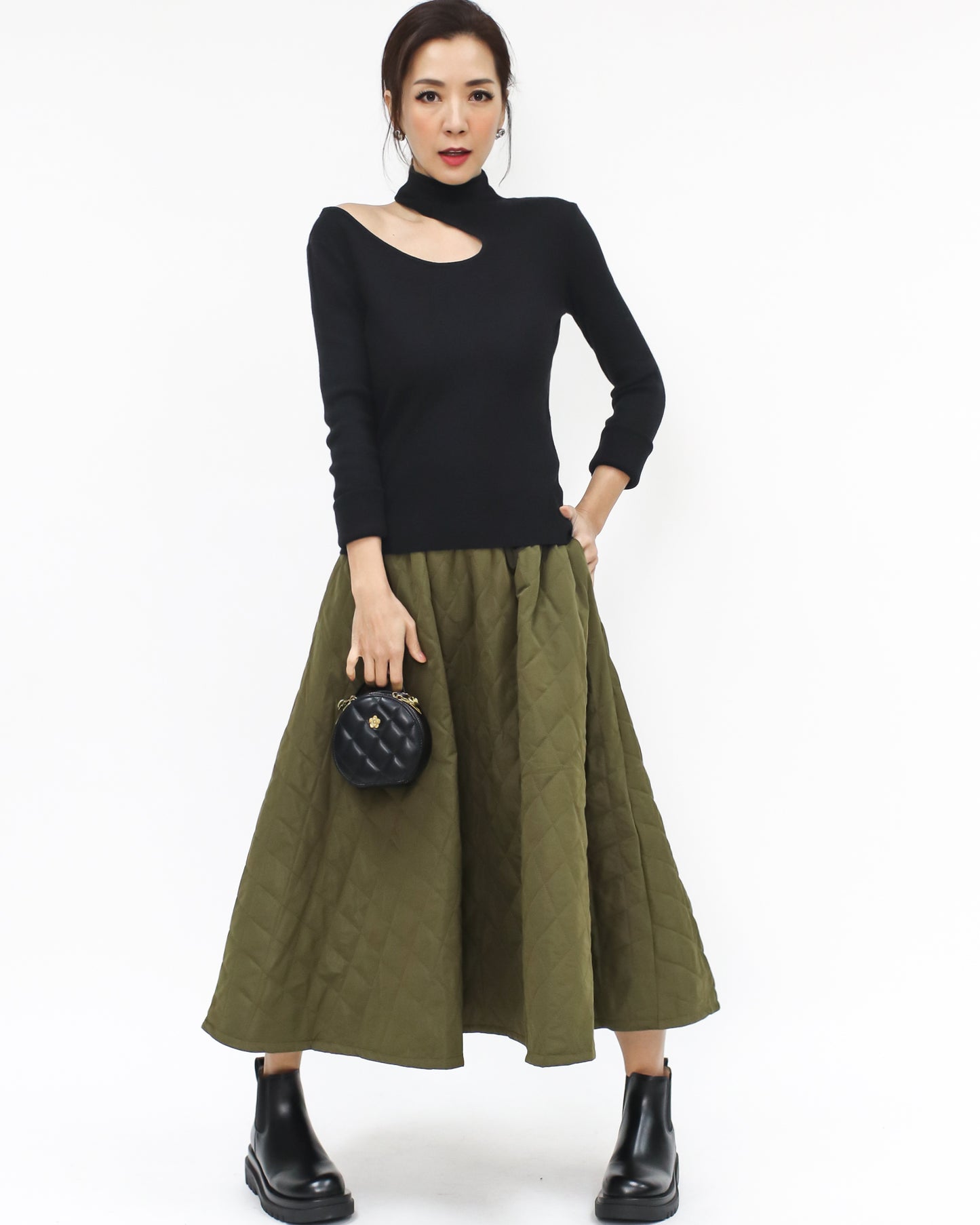 green quilted flare skirt *pre-order*