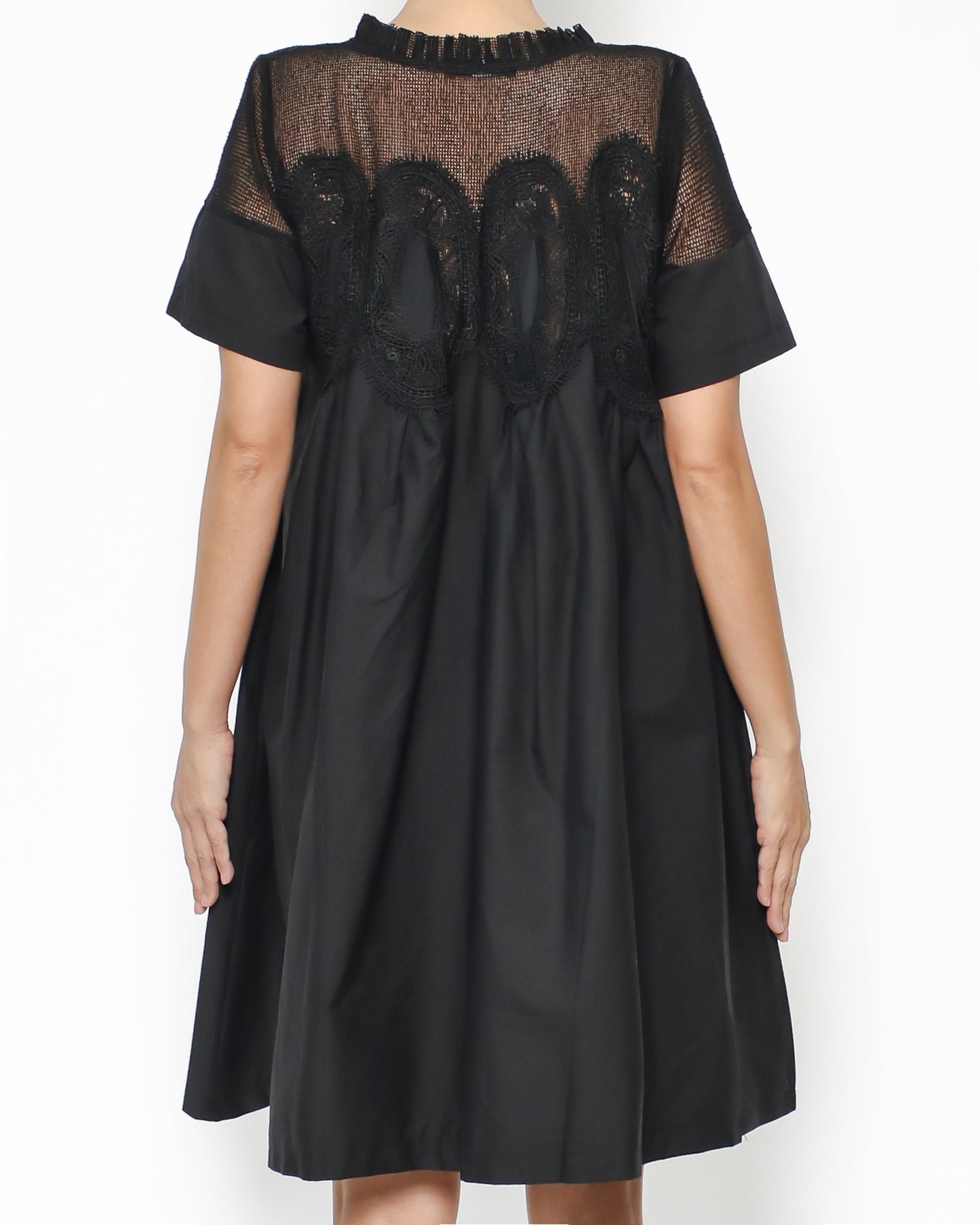 black mesh crochet shoulders shirt dress *pre-order*