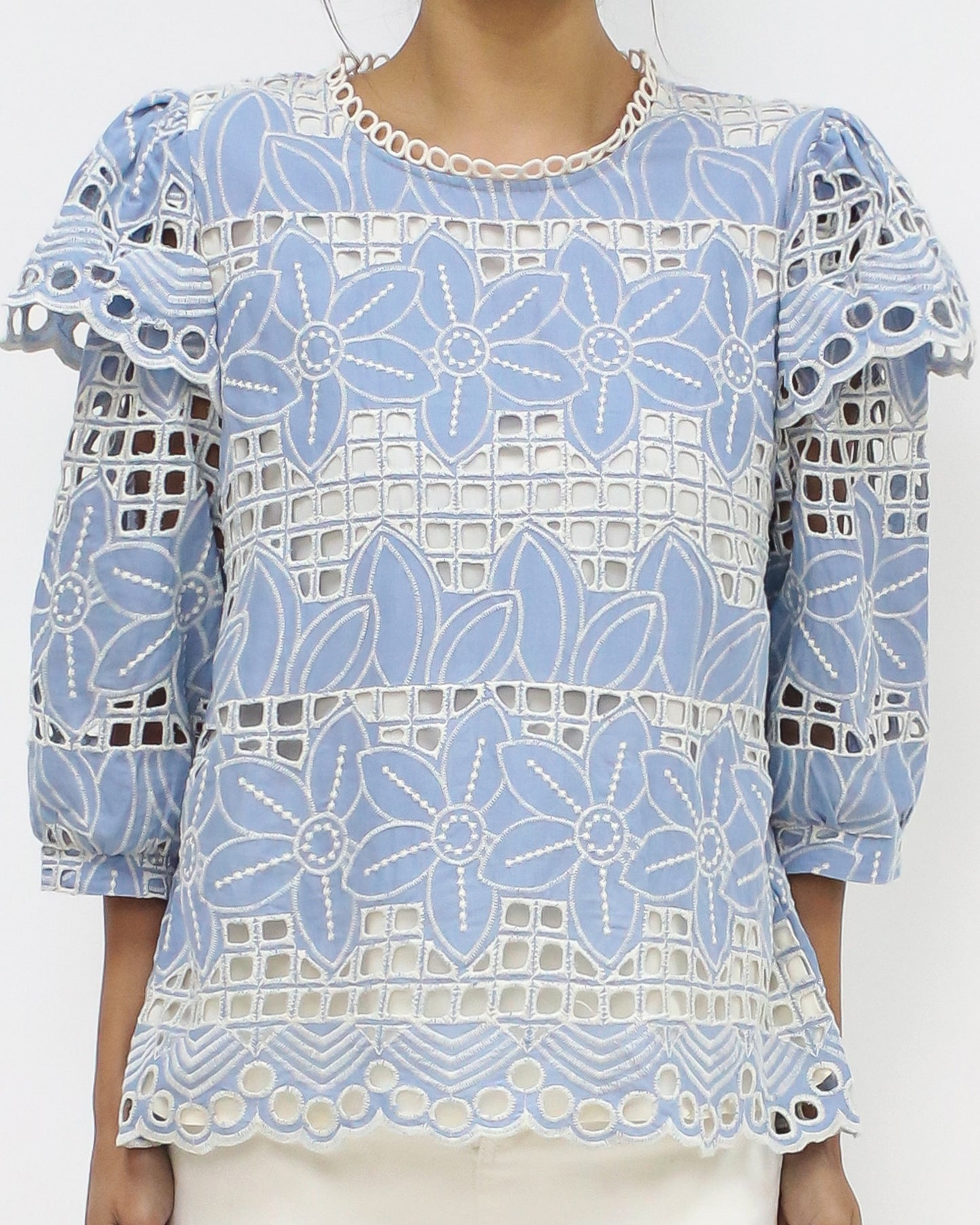 blue pattern crochet top *pre-order*