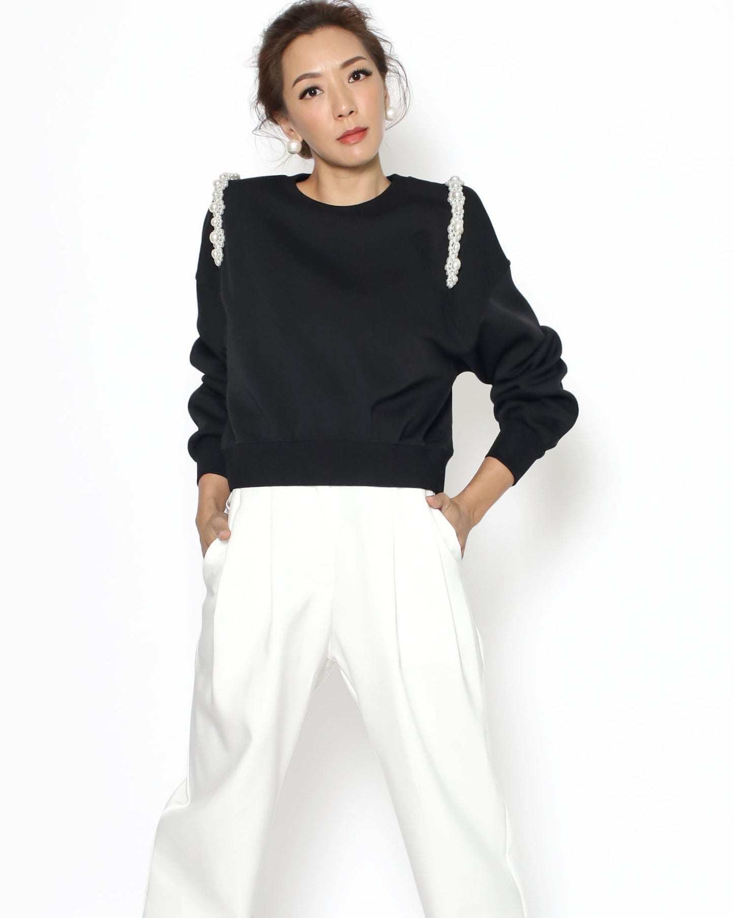 black pearls shoulders sweatshirt