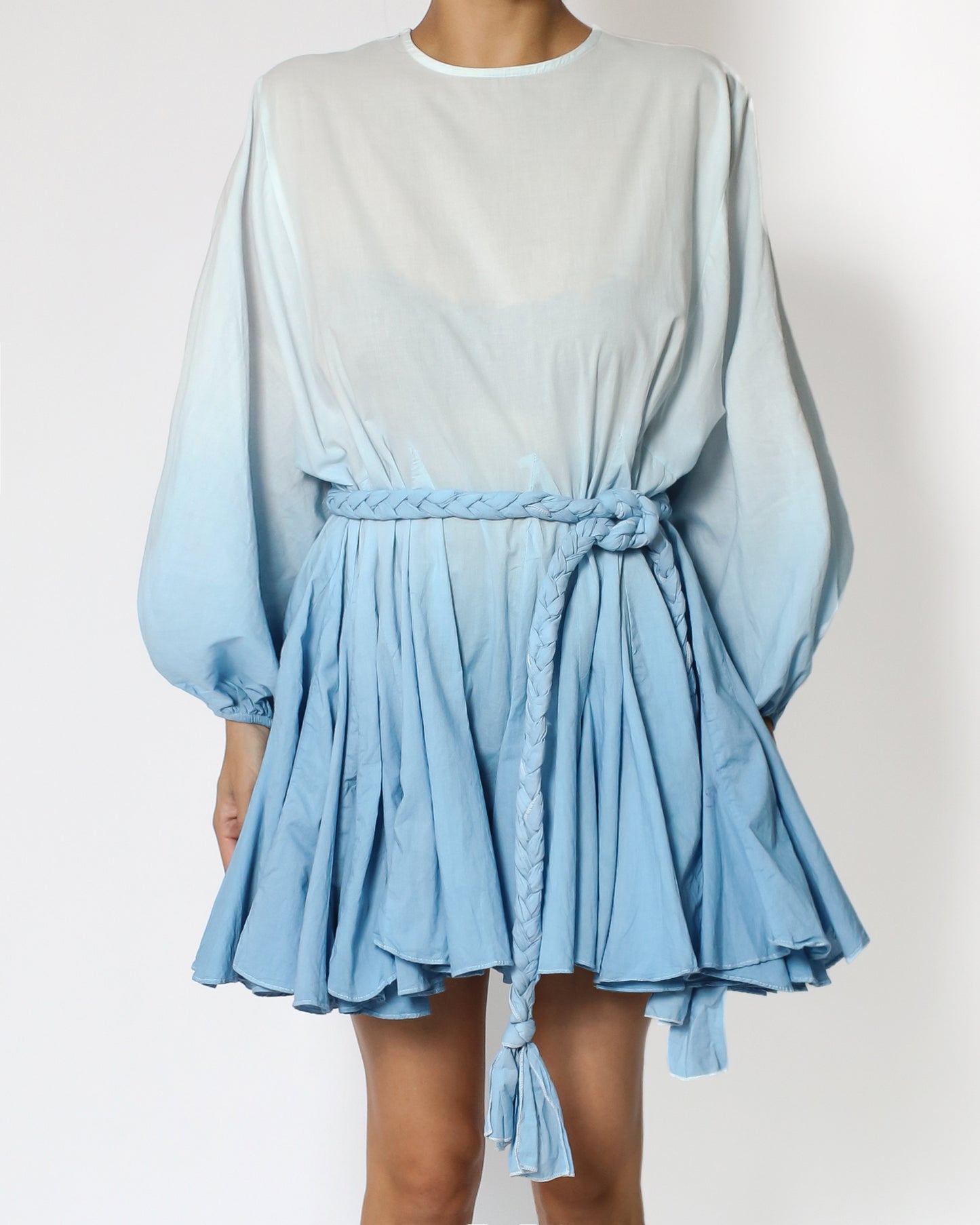 blue ombre frill shirt dress with rope tie-up *pre-order*