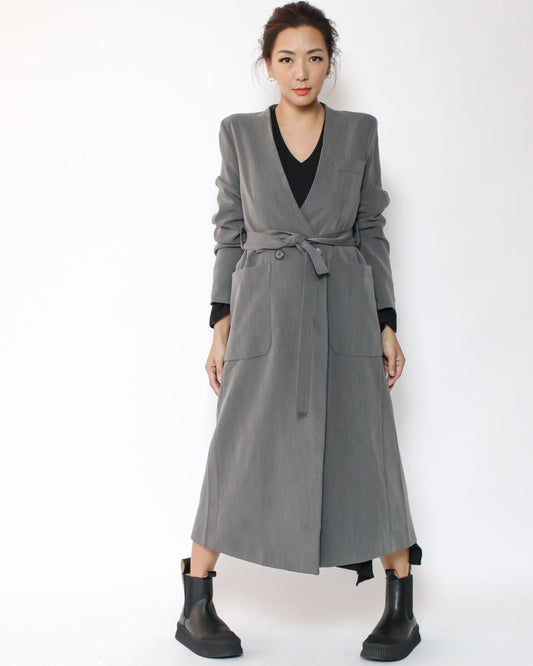 grey blazer longline jacket with belt *pre-order*