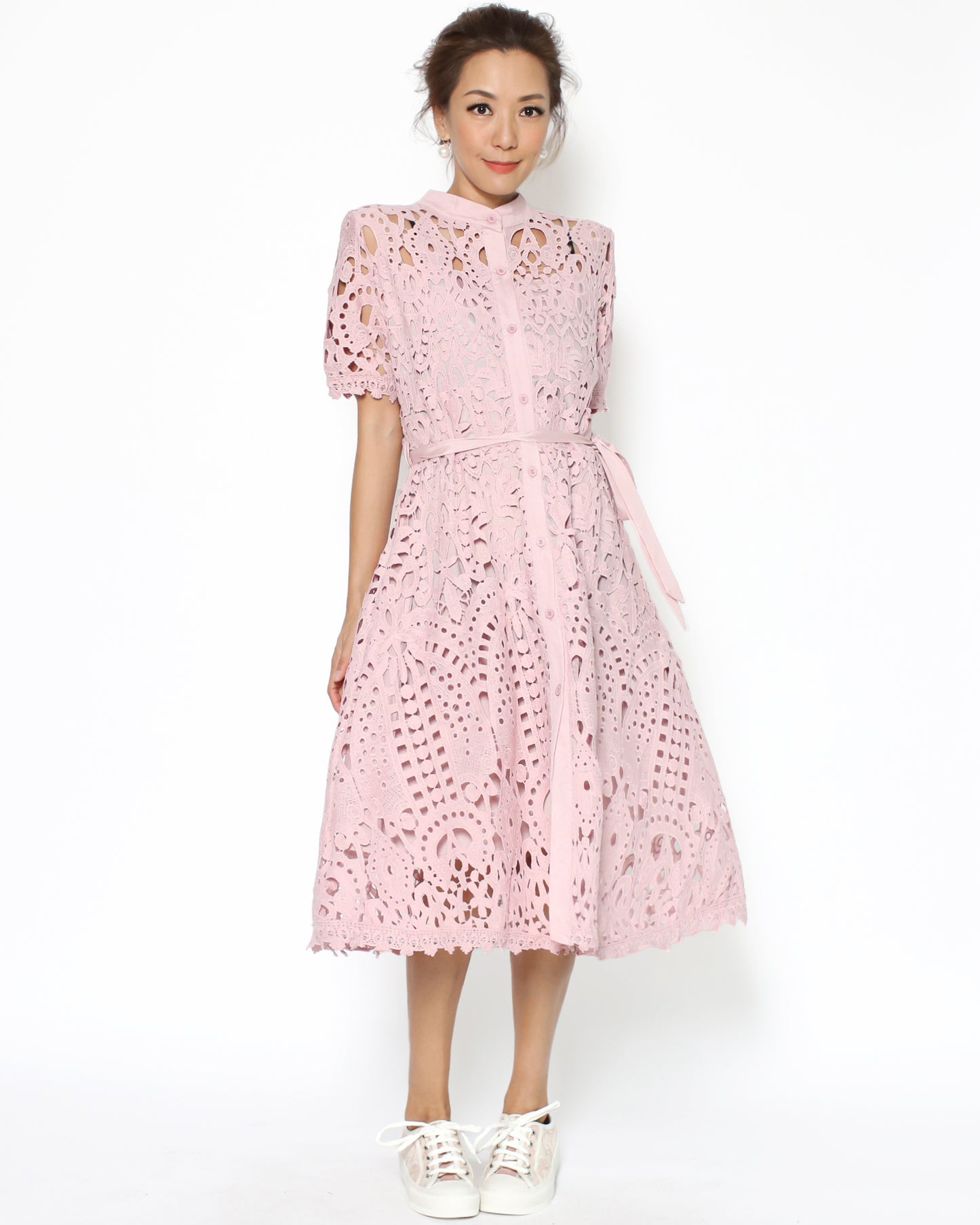 pink crochet dress with belt *pre-order*