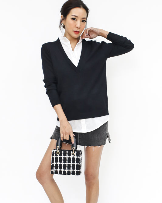 black knitted & ivory shirt layer top *pre-order*