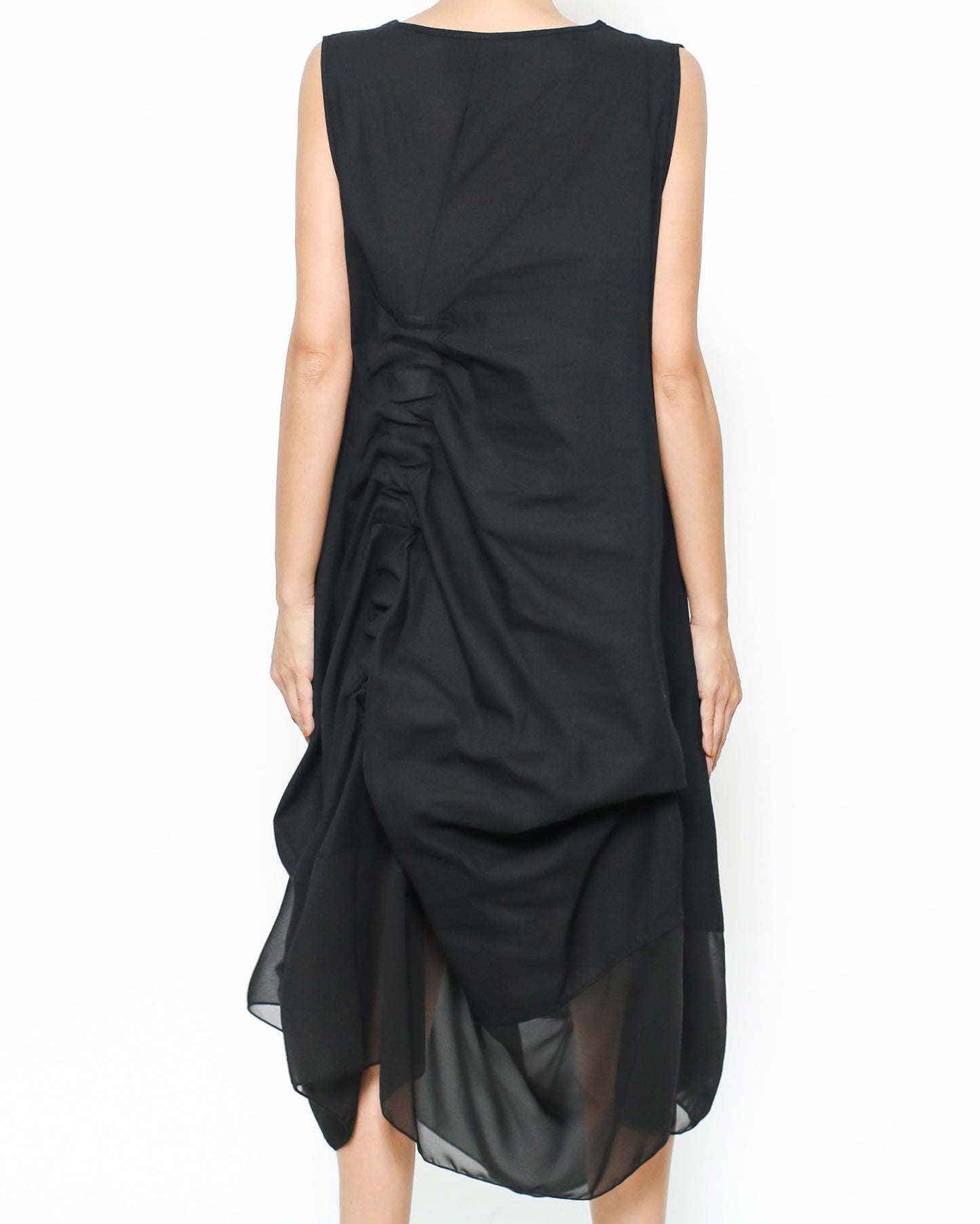 black linen & mesh ruched asymmetric hem dress *pre-order*