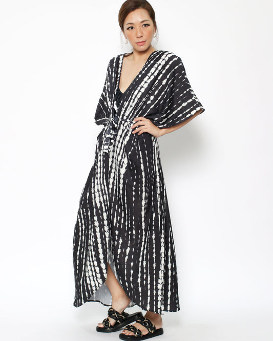 black printed longline kimono cover up with tie-up *pre-order*