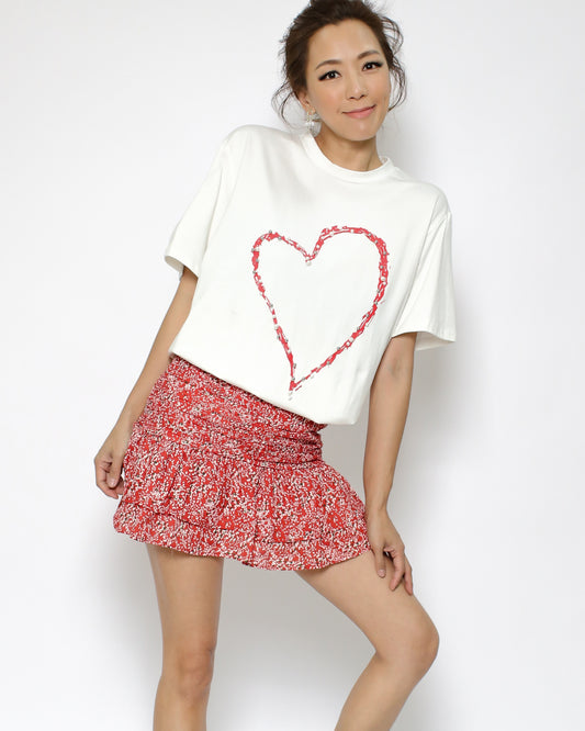 ivory red pearls heart tee *pre-order*