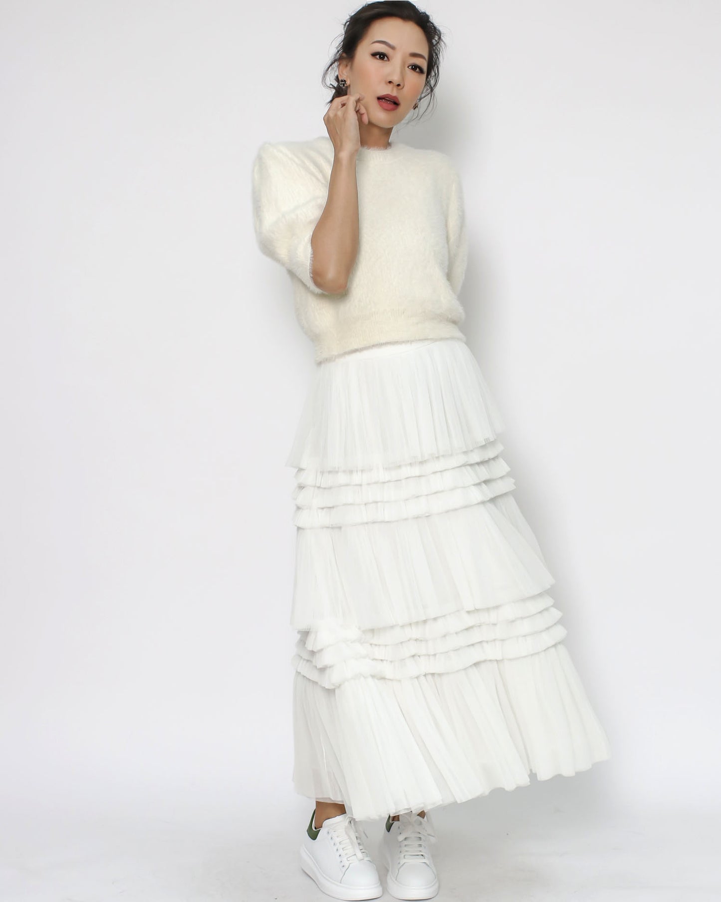 ivory mesh ruffles skirt *pre-order*