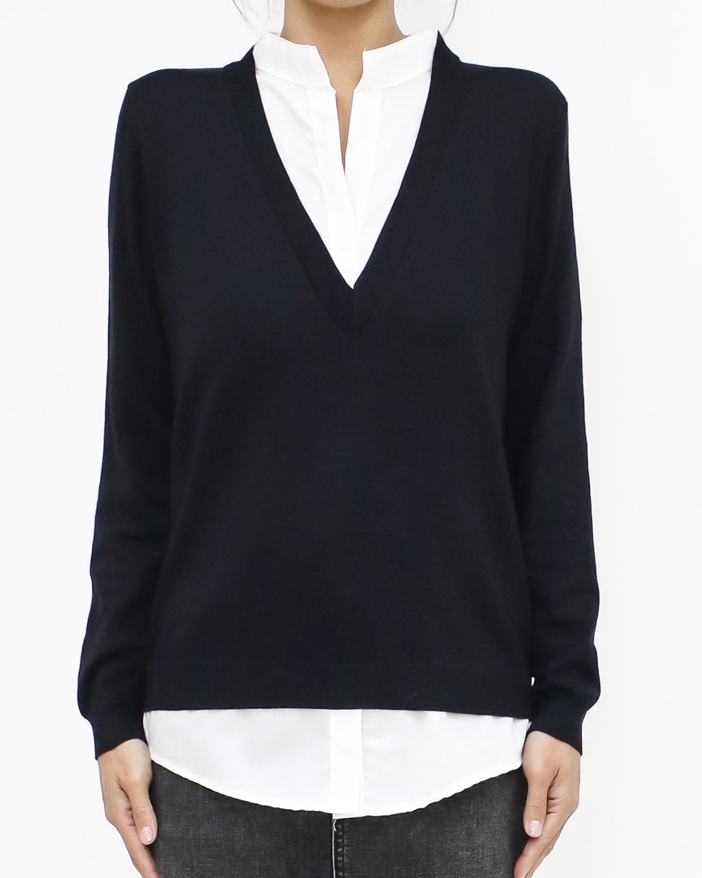 black knitted & ivory shirt layer top *pre-order*