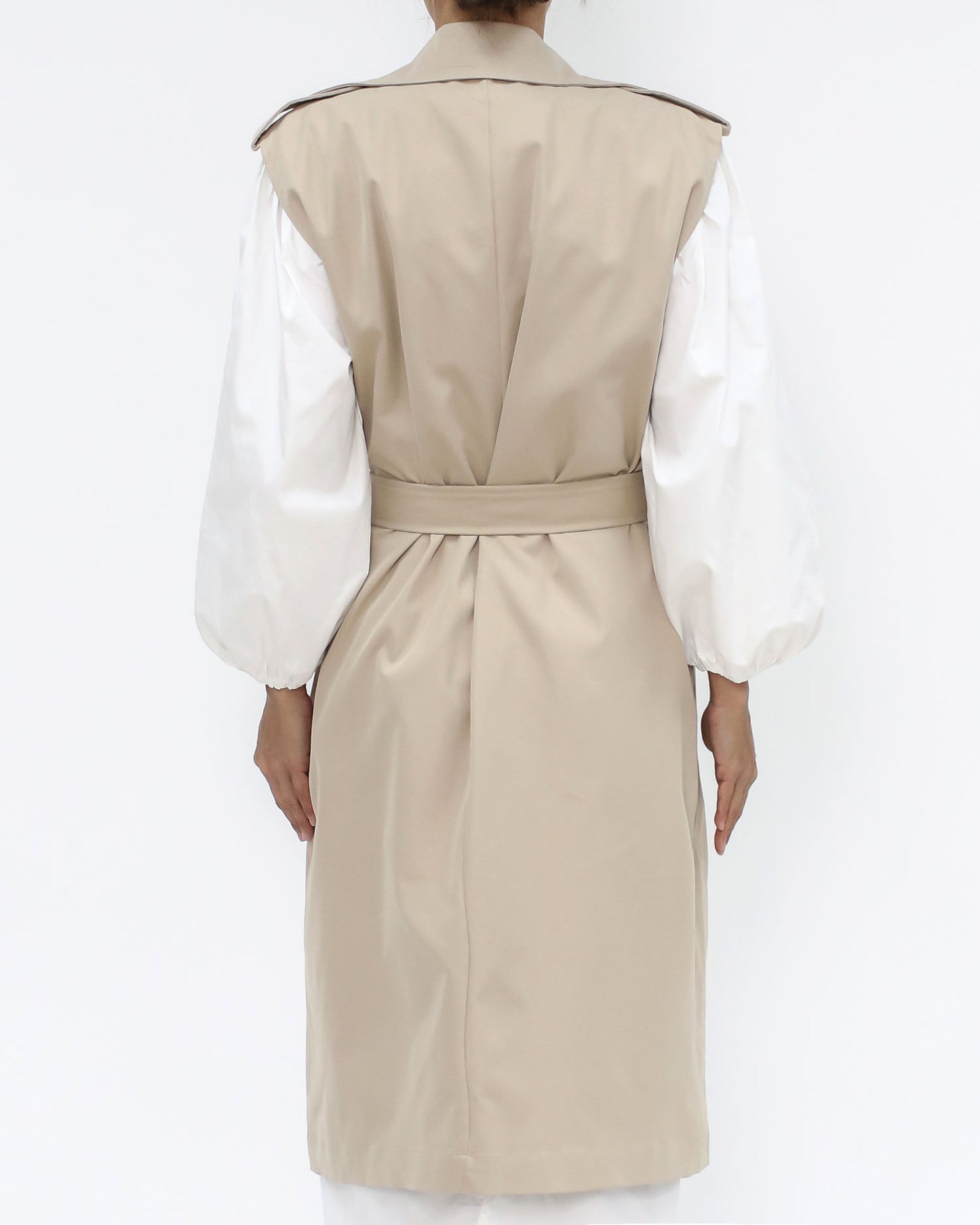 beige vest trench coat w/ ivory shirt dress *pre-order*