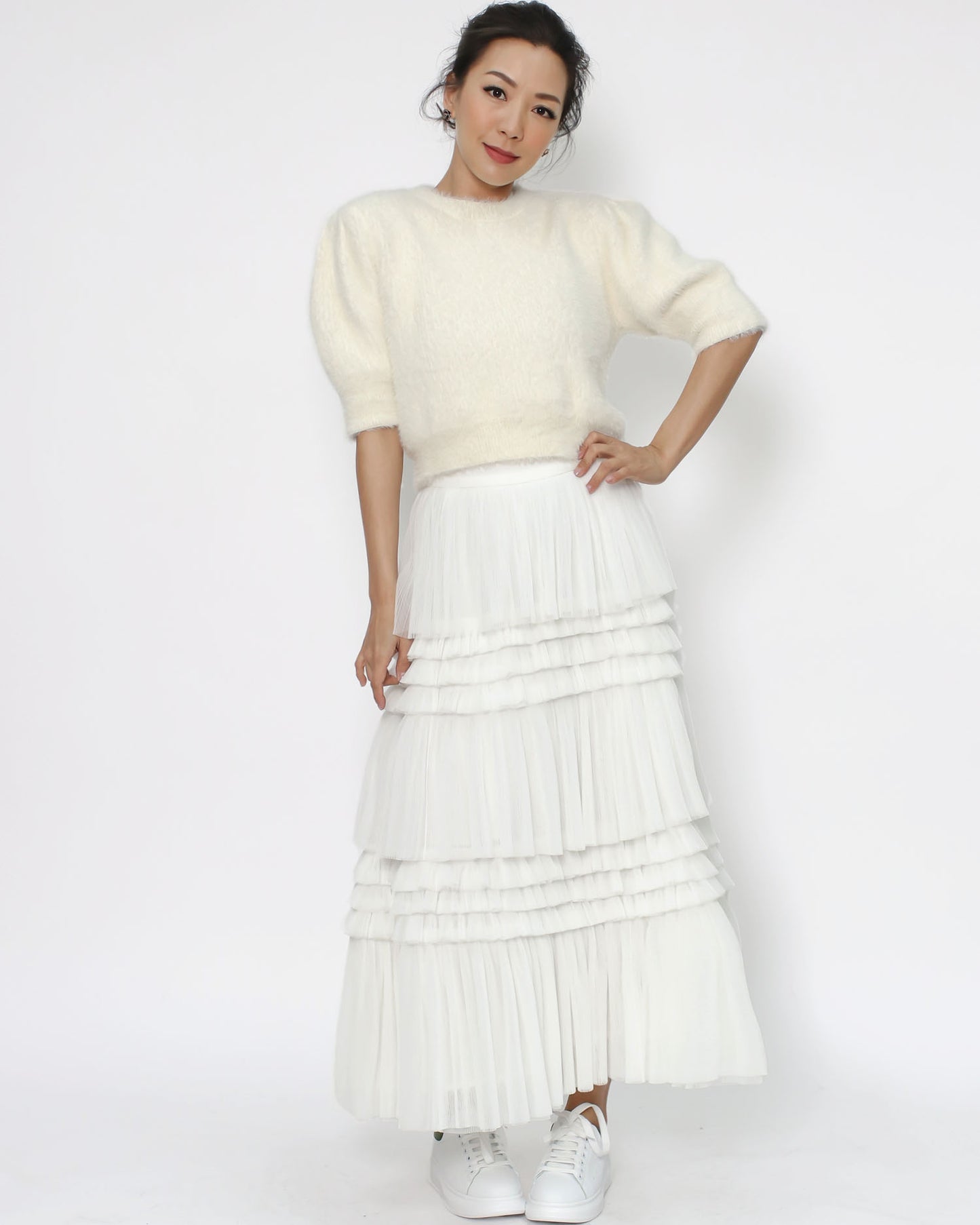 ivory mesh ruffles skirt *pre-order*