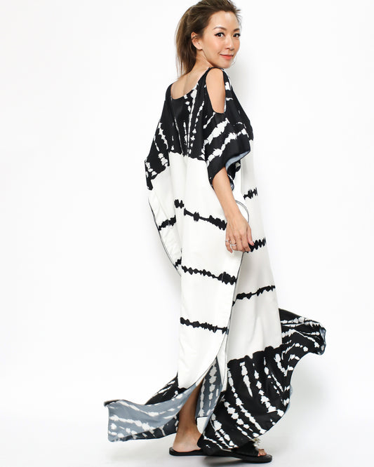 black & ivory tie-dye cutout shoulders cover up dress *pre-order*