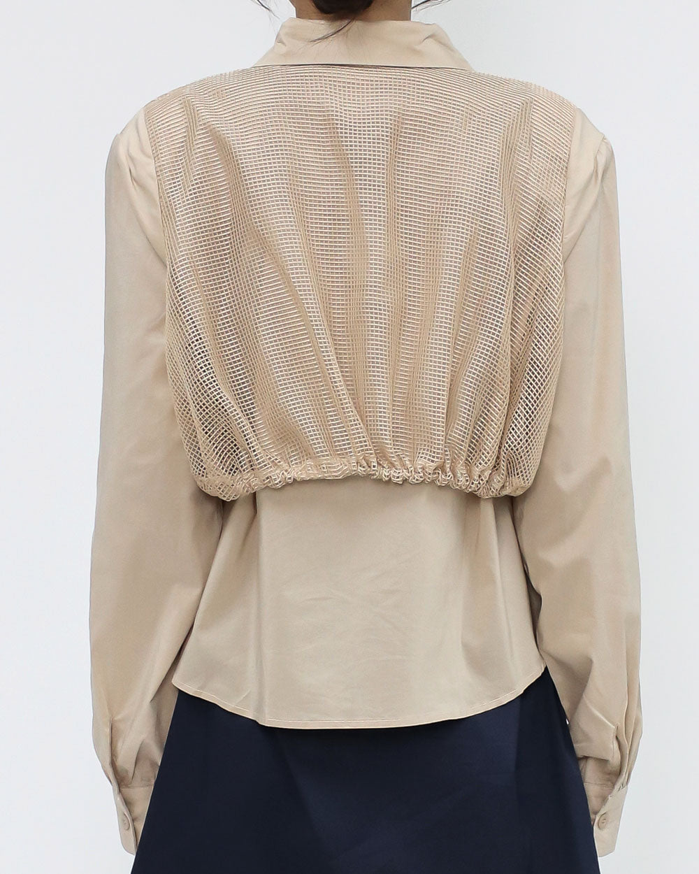 beige & net layer shoulder pads shirt
