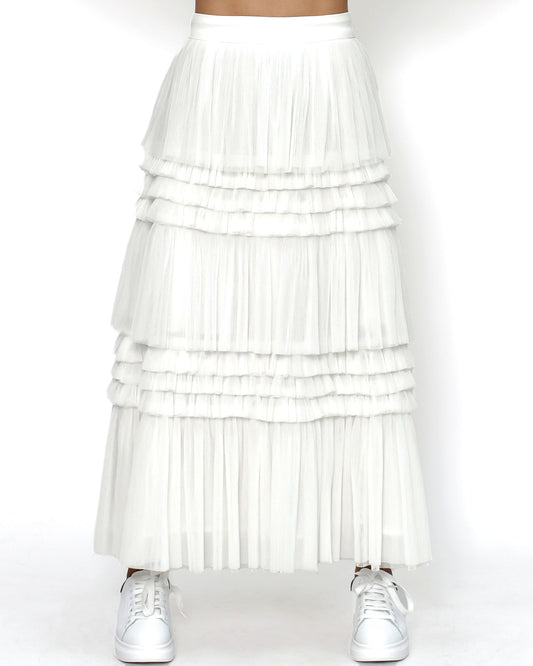 ivory mesh ruffles skirt *pre-order*