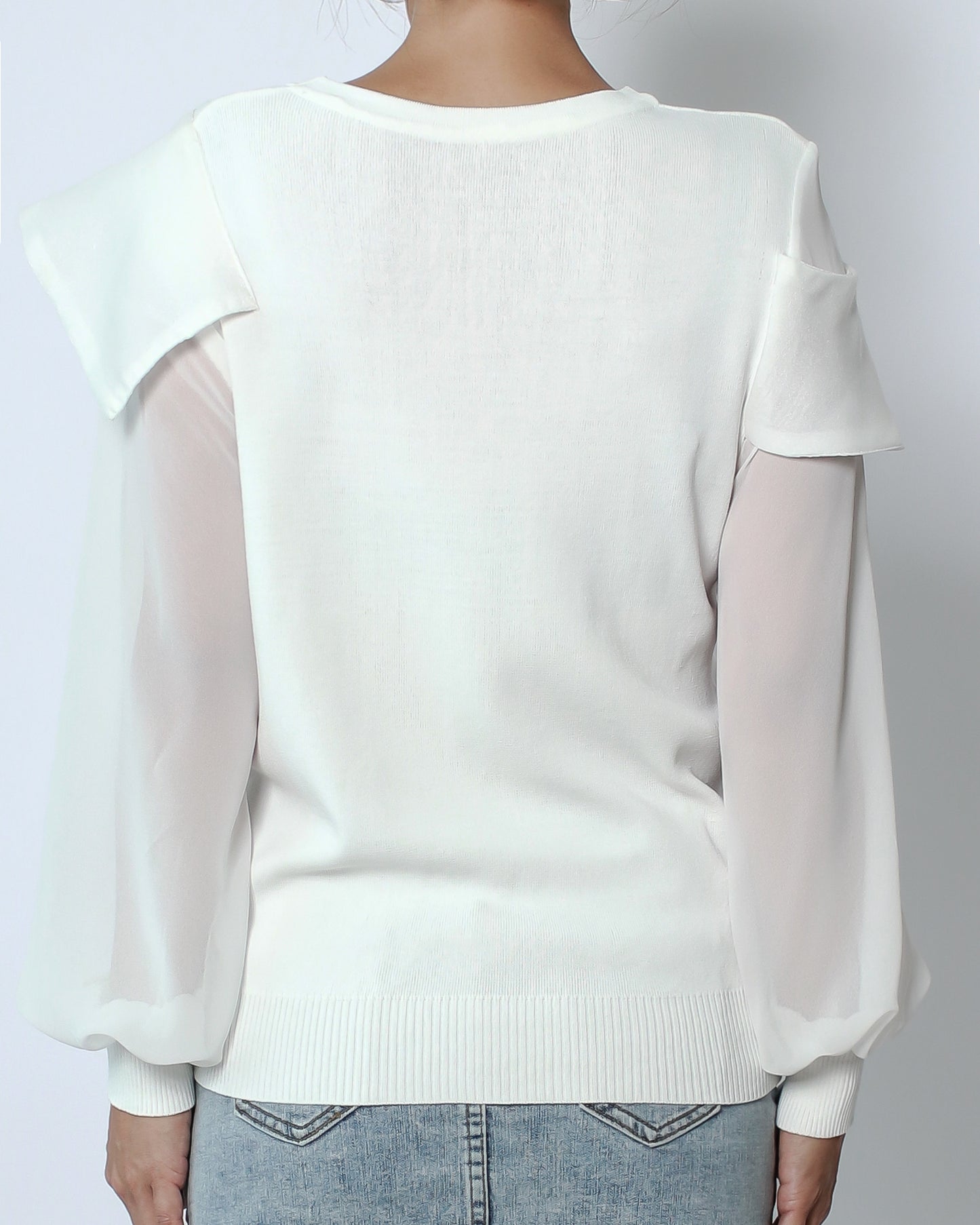 ivory fine knitted with ruffles & chiffon sleeves top *pre-order*