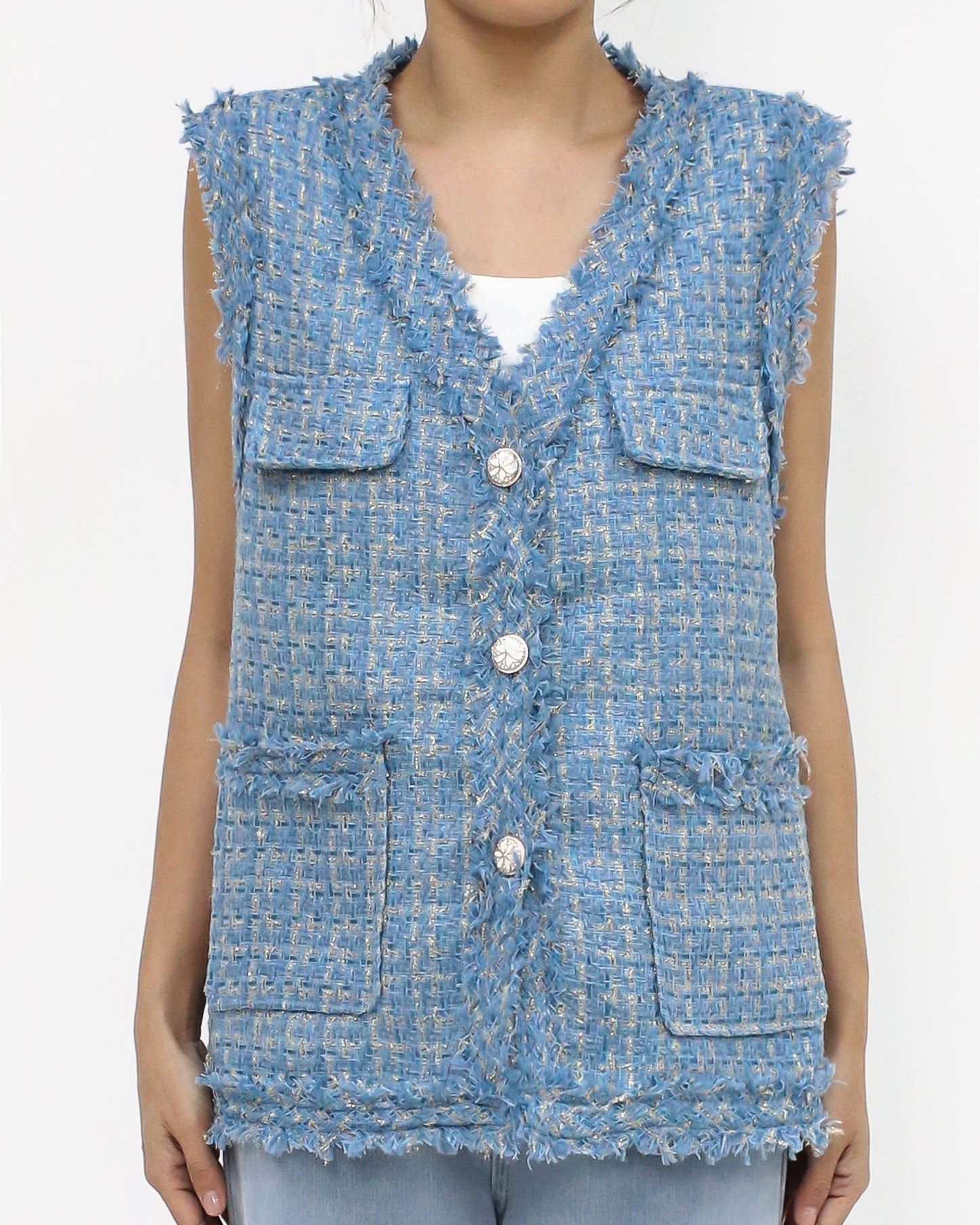 blue luxe tweed vest jacket *pre-order*