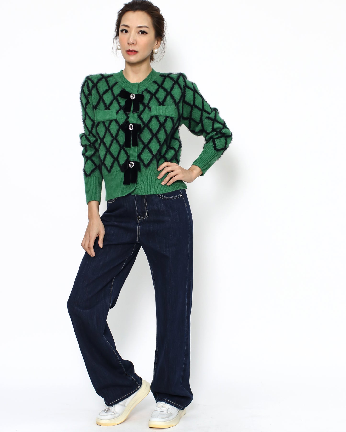 green checkers bows knitted cardigan *pre-order*