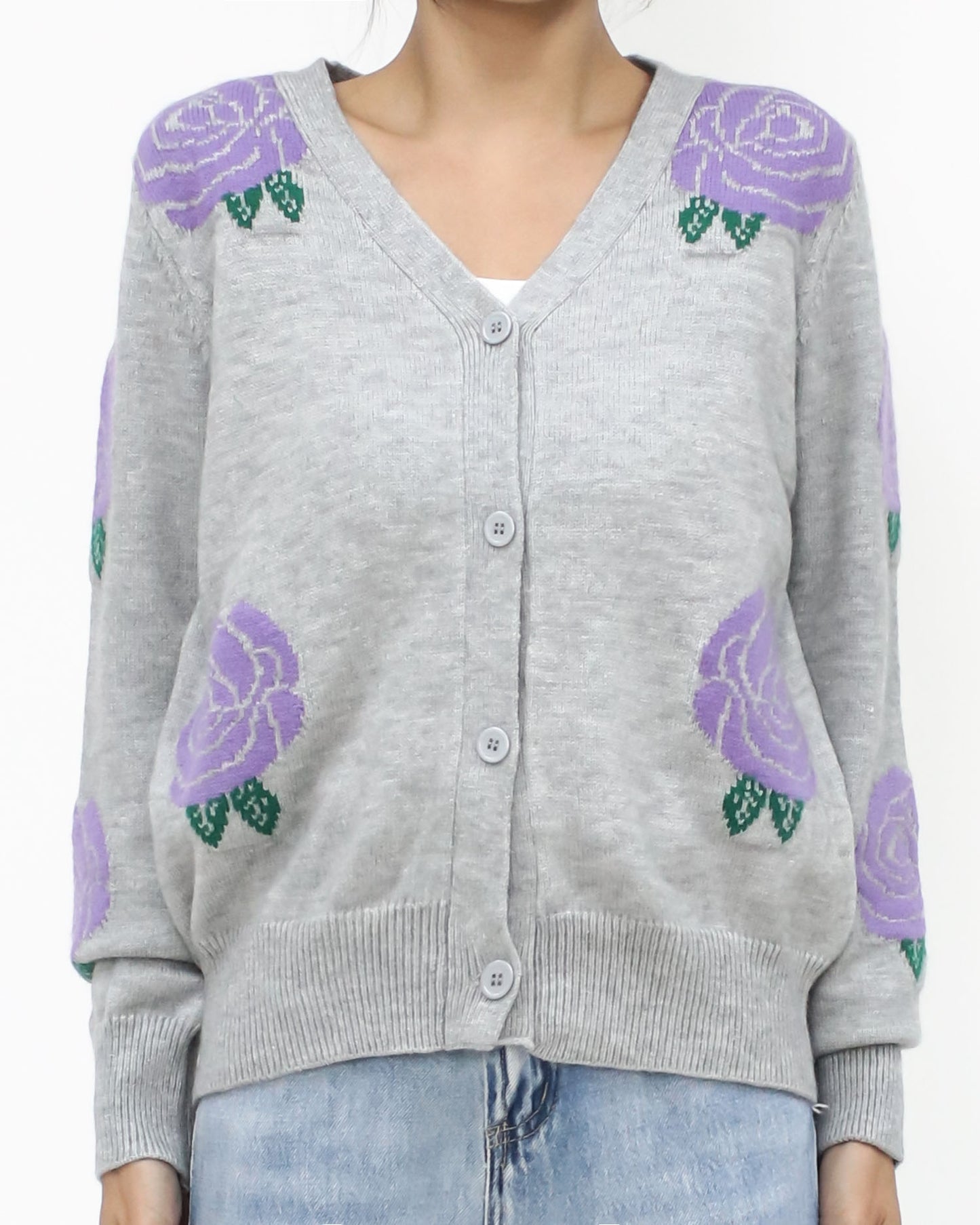 grey & lilac printed knitted cardigan *pre-order*