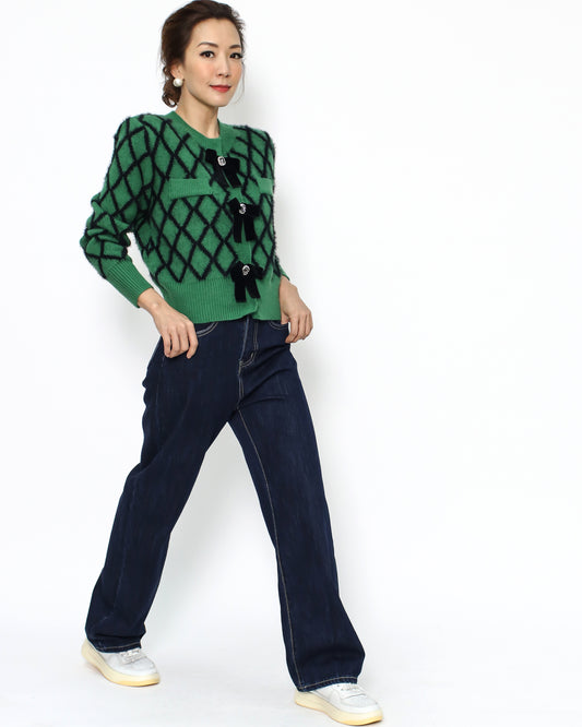 green checkers bows knitted cardigan *pre-order*