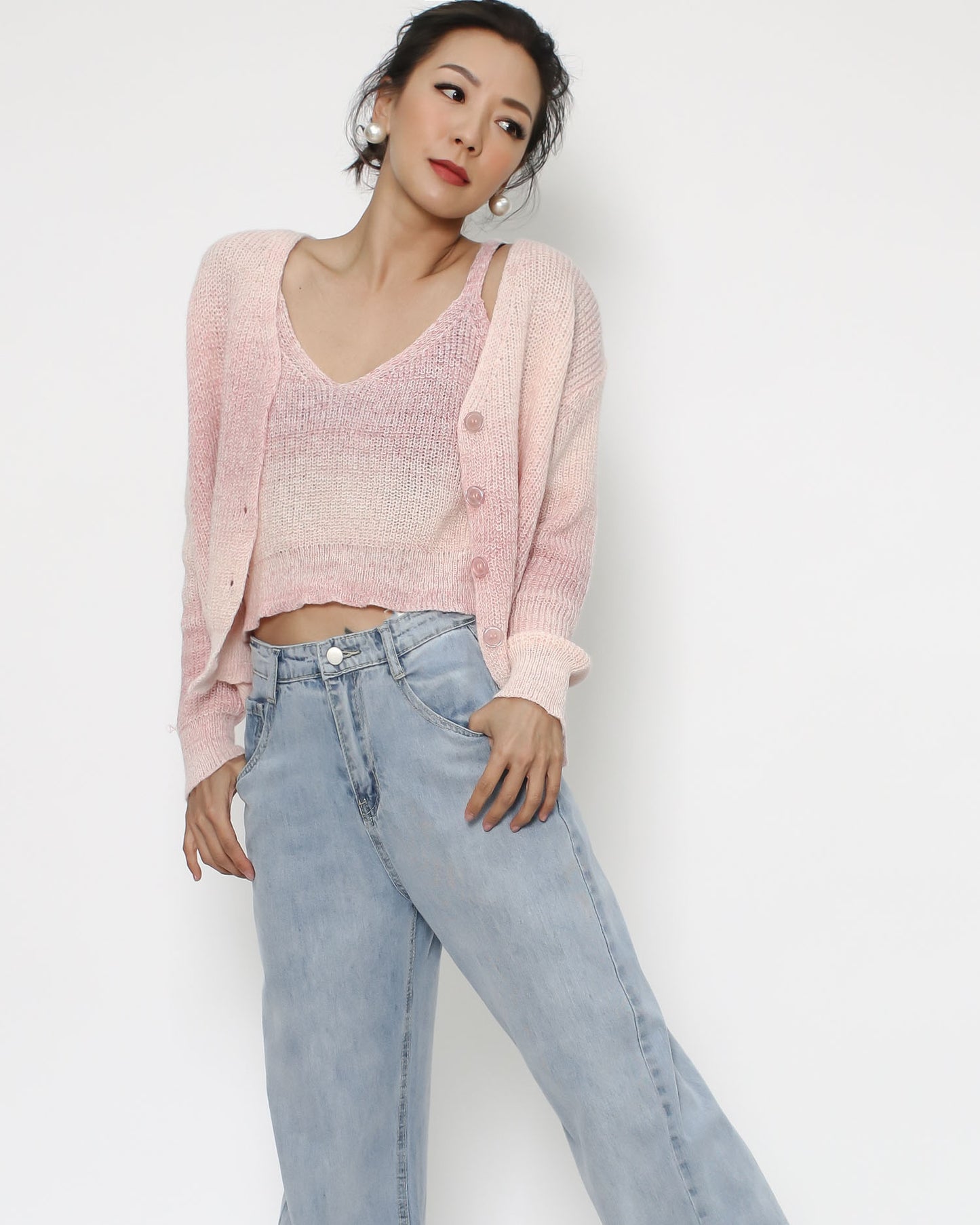 ombre pink knitted vest & cardigan set *pre-order*