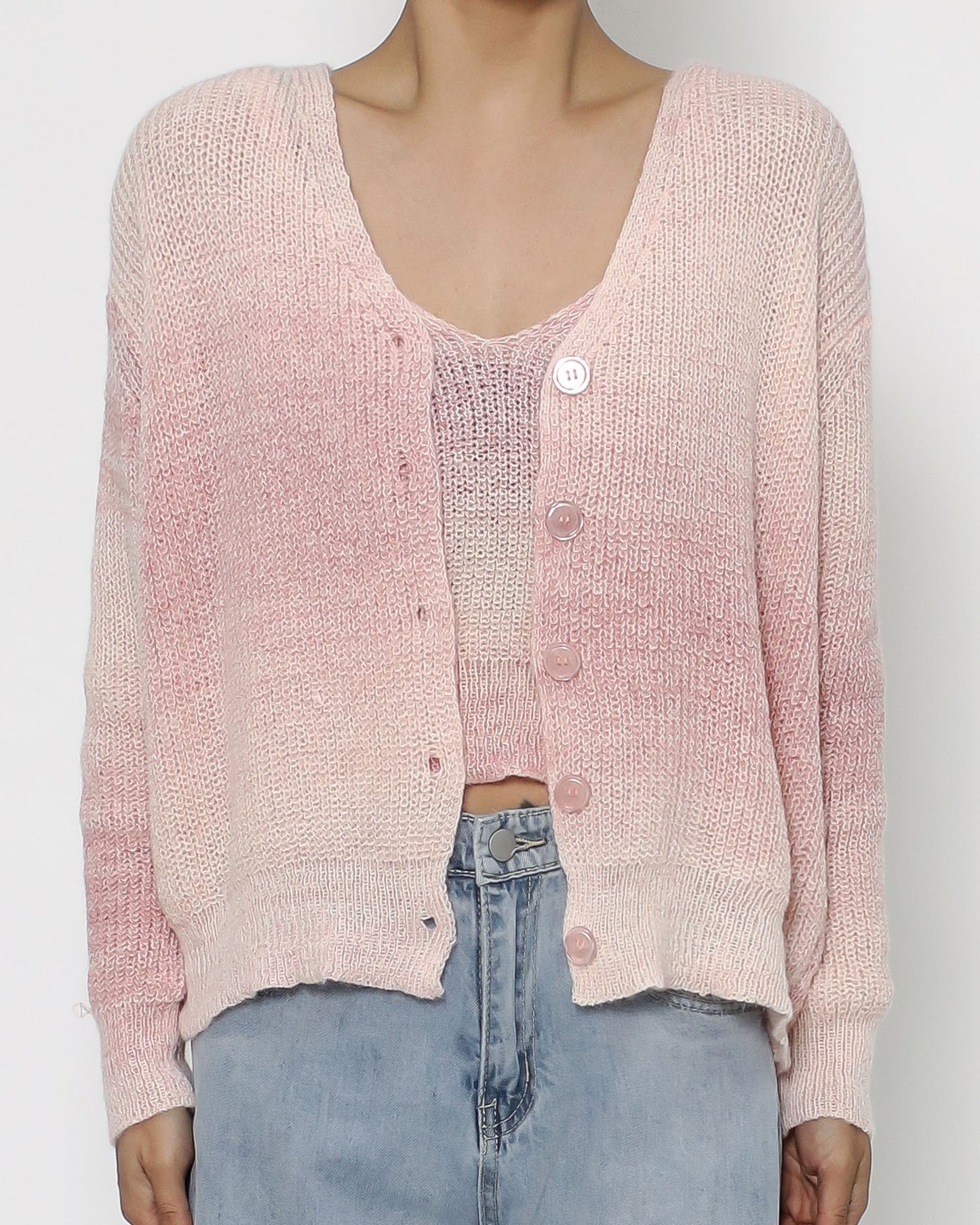 ombre pink knitted vest & cardigan set *pre-order*