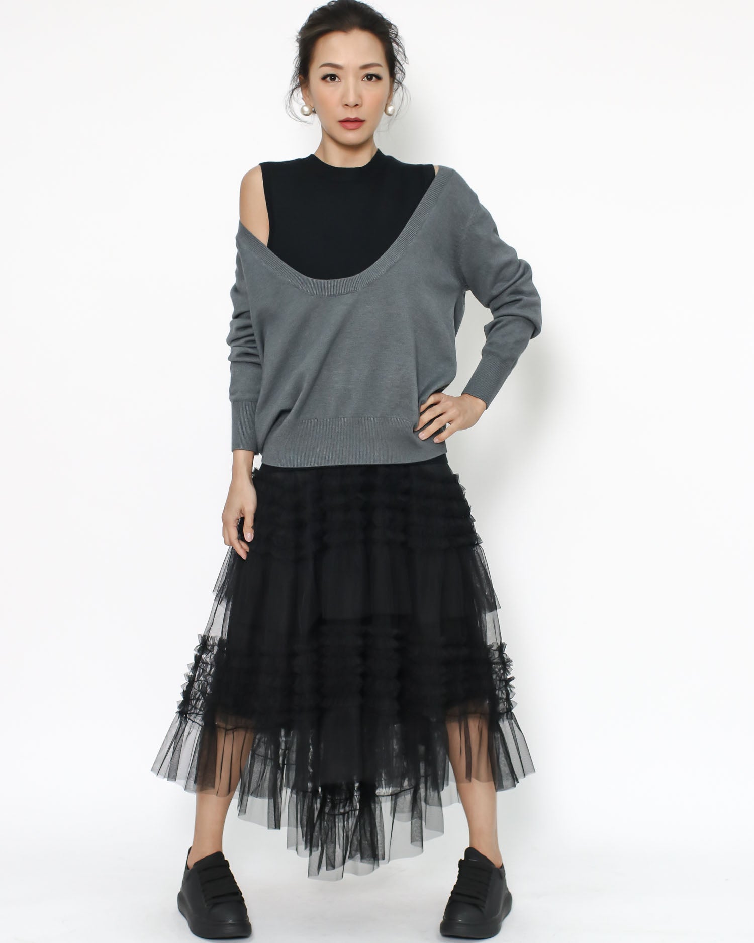 Black ruffle mesh skirt best sale