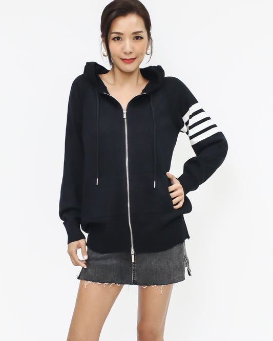 black & ivory stripes hoodie knitted cardigan *pre-order*