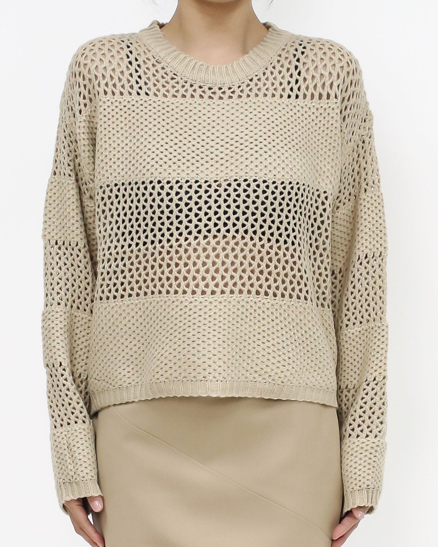 beige panel crochet knitted top *pre-order*