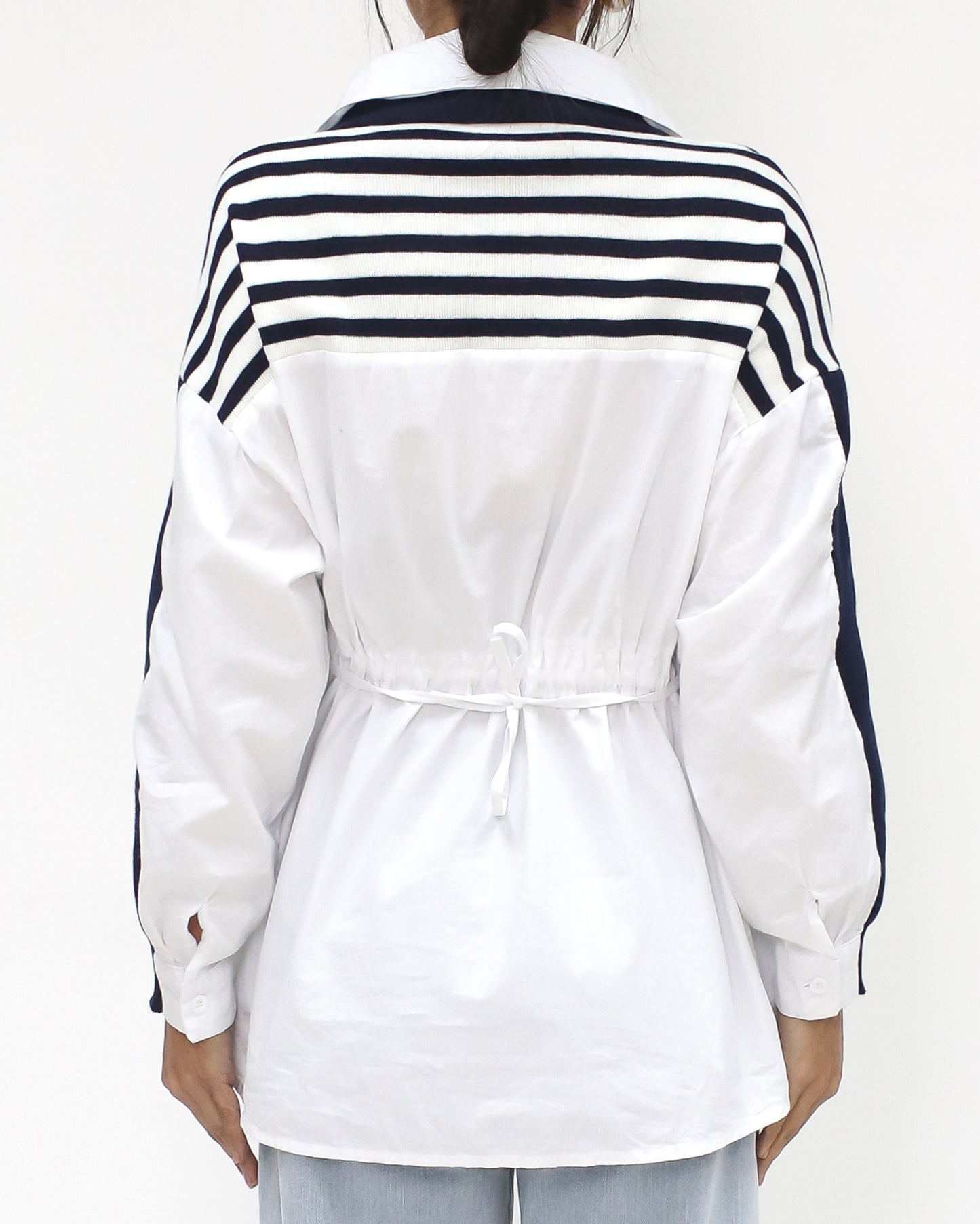 navy & ivory knitted contrast shirt *pre-order*