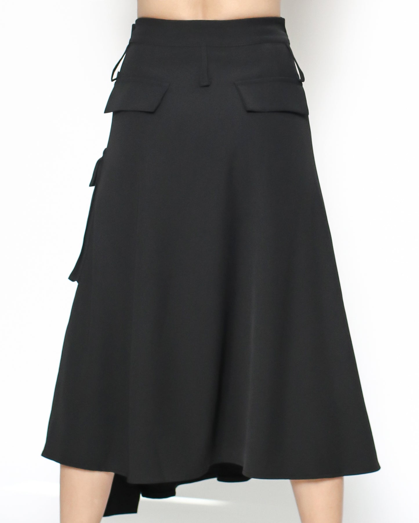 black pockets wrap asymmetric skirt - S