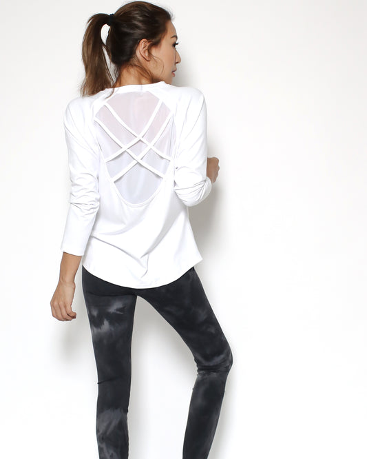 ivory mesh straps back sports top *pre-order*