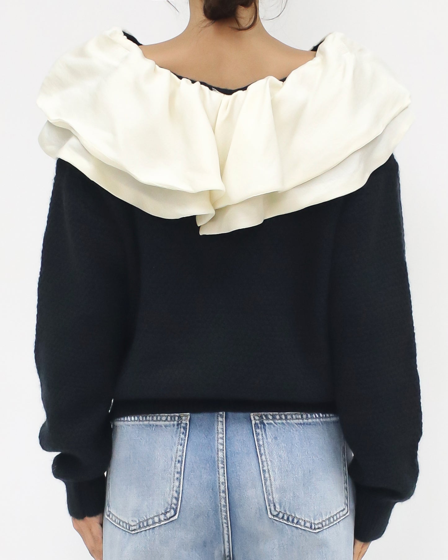 black knitted & ivory ruffles top *pre-order*