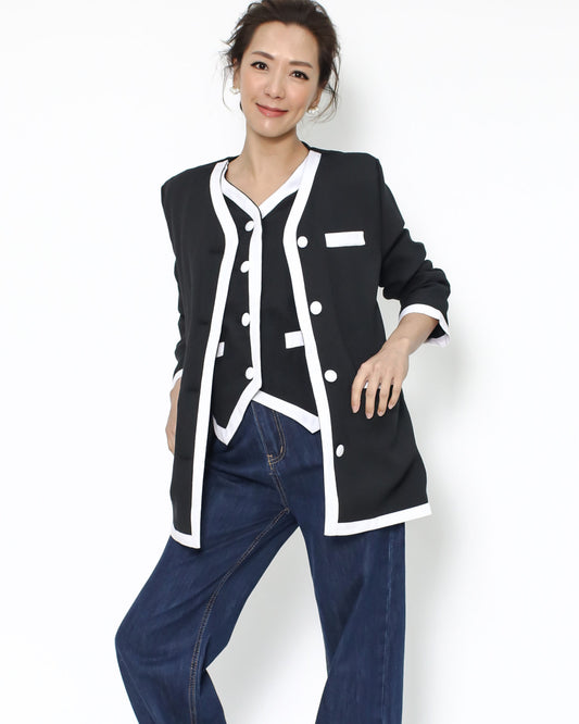 black & ivory trim double layer blazer *pre-order*