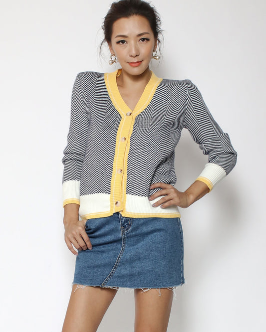 navy stripes & ivory yellow cardigan *pre-order*