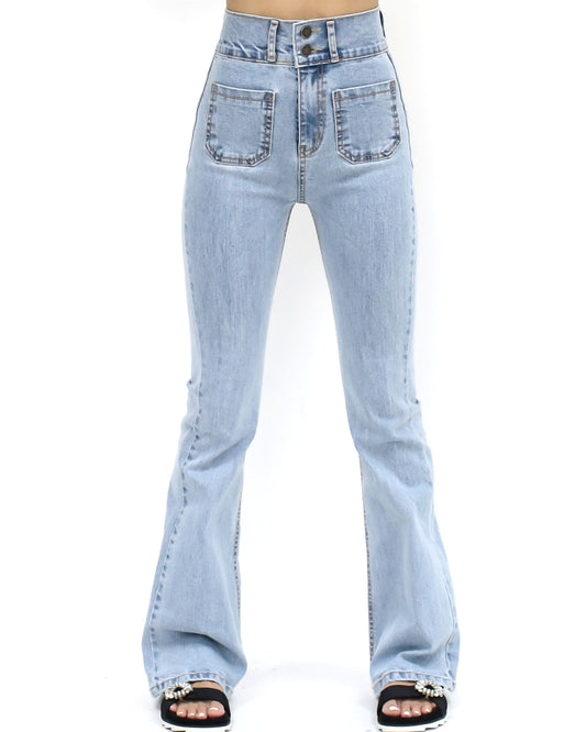 blue denum high rise flare jeans - S / L