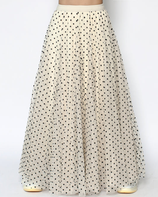 ivory polka dots mesh longline skirt *pre-order*