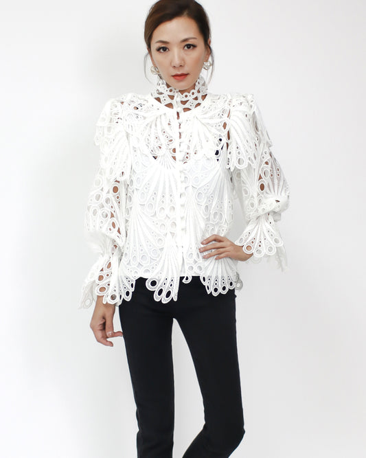 white crochet high neck top *pre-order*