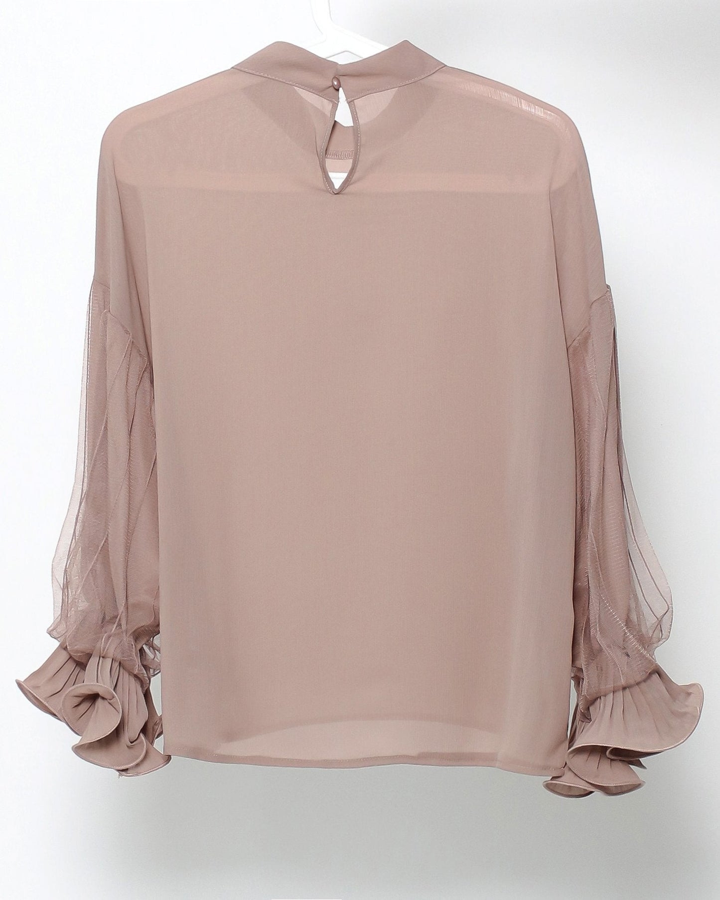 dusty pink mesh pleats sleeves sheer top *pre-order*