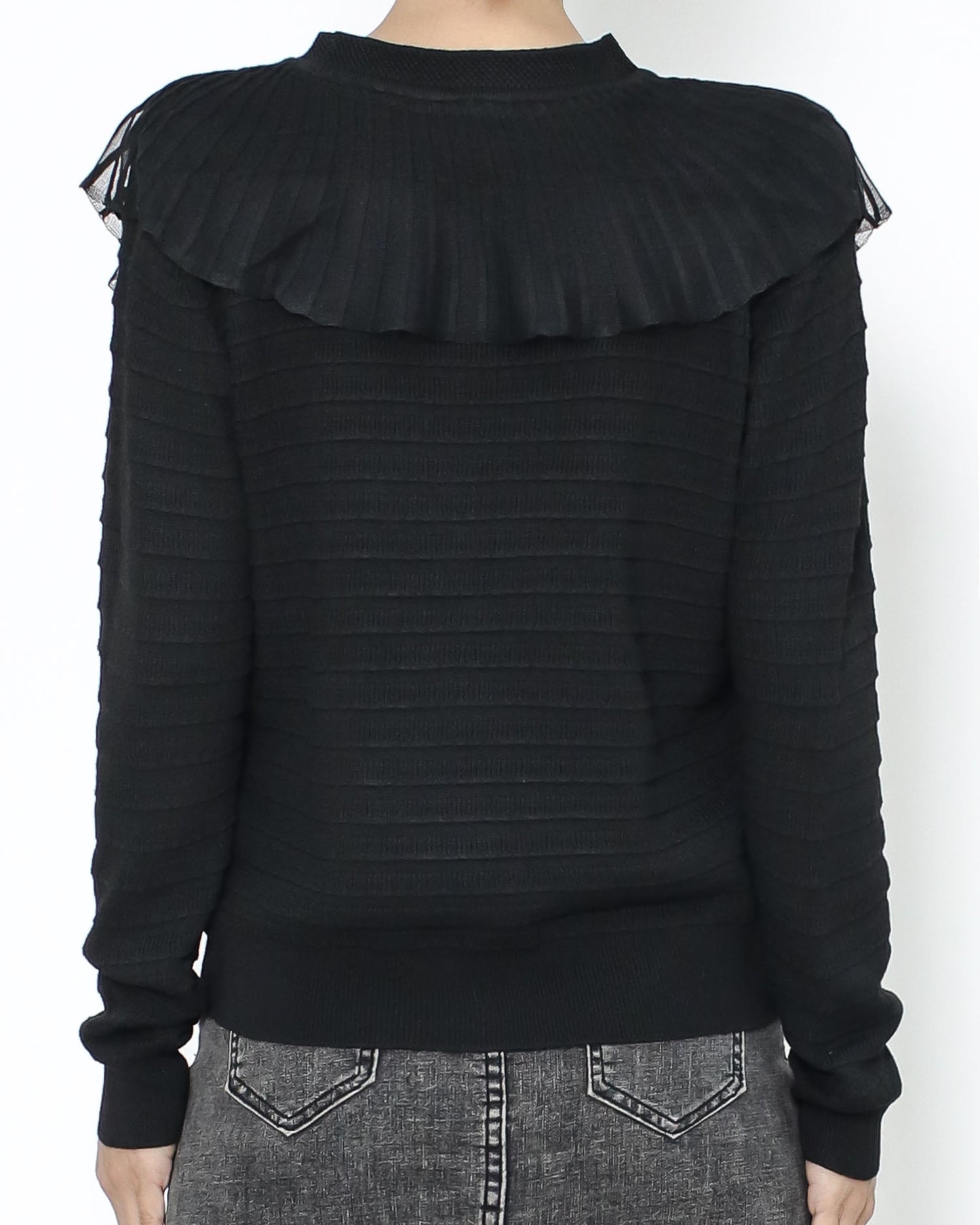 black mesh pleats collar knitted cardigan *pre-order*