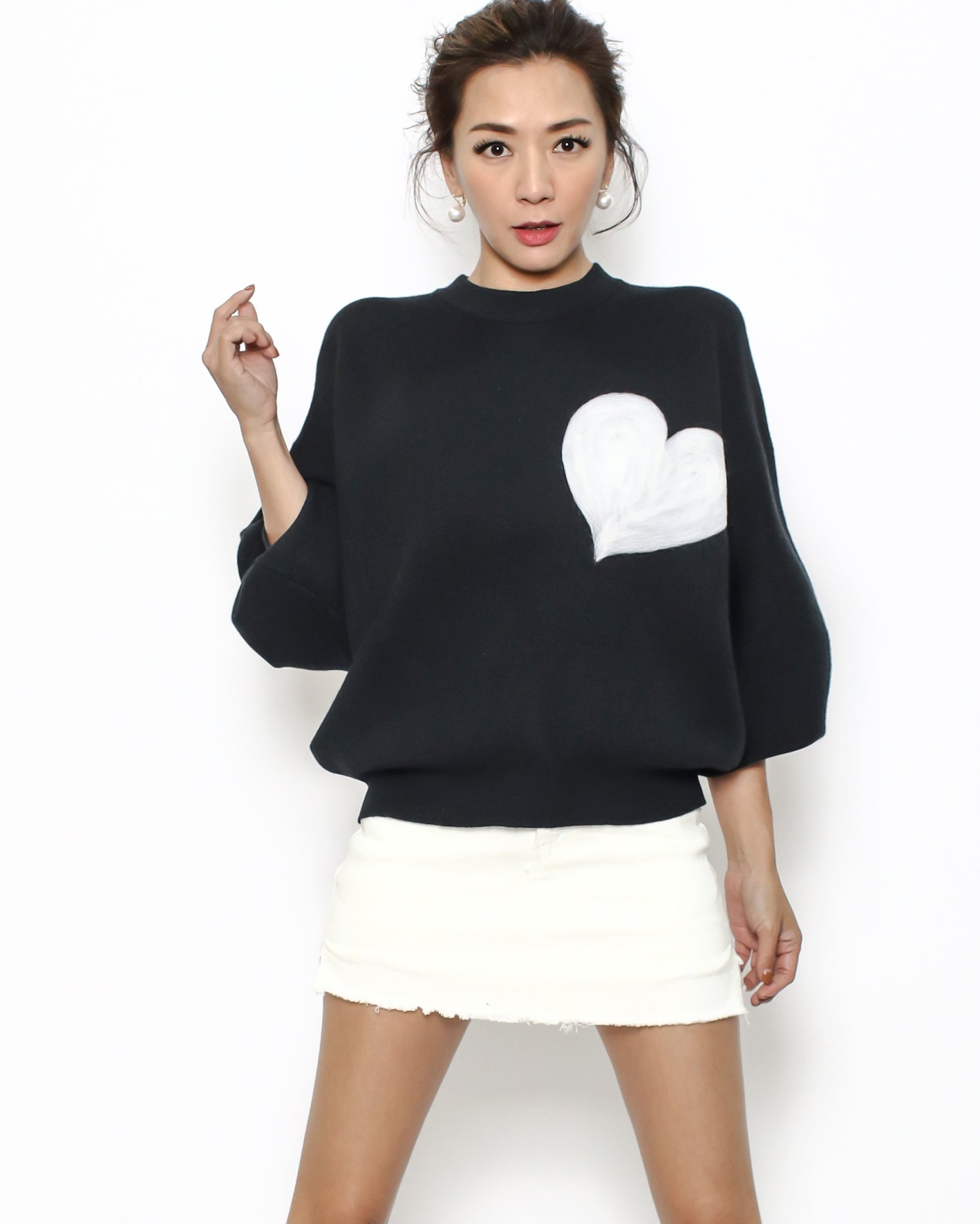 black heart printed knitted top *pre-order*