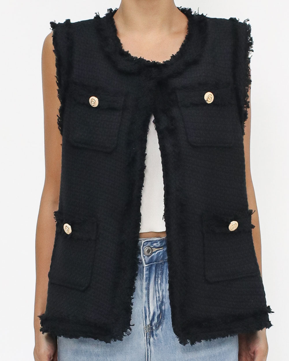 black tweed throw on vest jacket *pre-order*